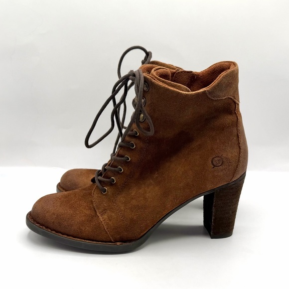 Børn Gosford Brown Suede Lace-Up Ankle Boots Zipper Block Heel Size 9M - Picture 2 of 8